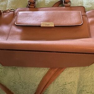 Chaps Women's Light Brown Satchel with Front Flap and Gold Accent